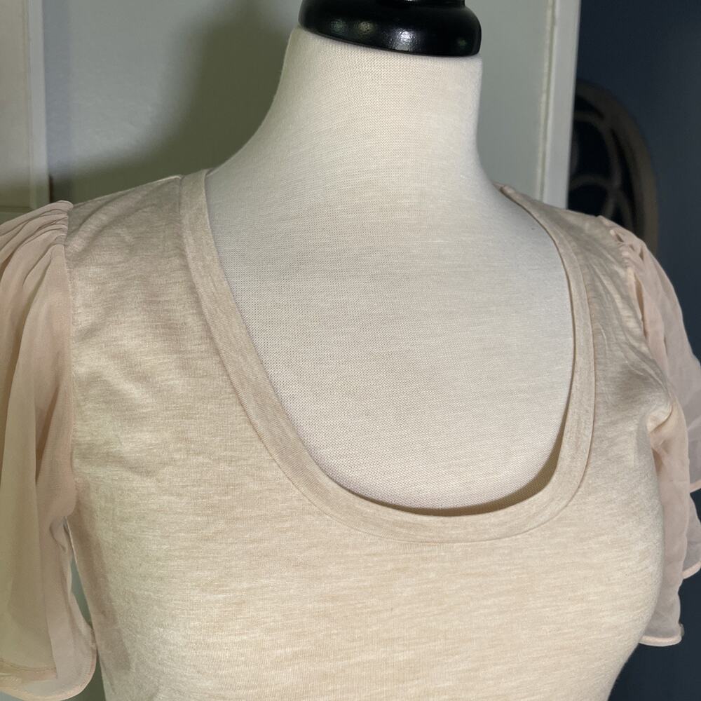 Very J Women's Large Slub Scoop-Neck T-Shirt Flutter Mesh Short Sleeves- NWT - Picture 2 of 5